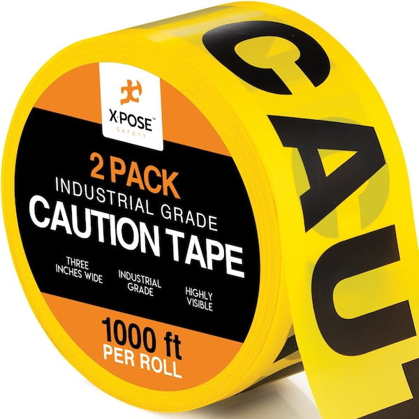 Xpose Safety Industrial Grade Caution Tape, High-Vis Yellow, All-Weather Vinyl, 3 in Wide, 1000 ft. Long, PK2 PCT-2-X-S - main